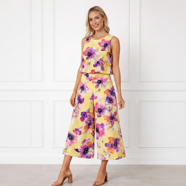 Spandex Floral Print Crop Top & Pant Co-Ord Set for Women