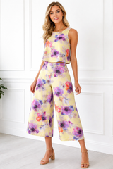 Spandex Floral Print Crop Top & Pant Co-Ord Set for Women