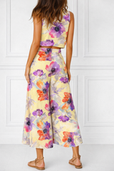Spandex Floral Print Crop Top & Pant Co-Ord Set for Women