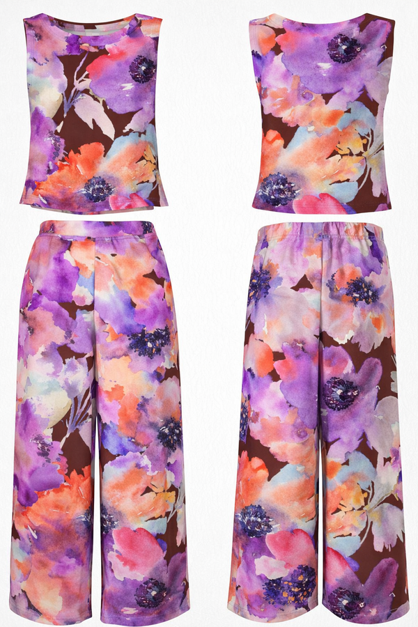 Spandex Floral Print Crop Top & Pant Co-Ord Set for Women