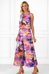 Spandex Floral Print Crop Top & Pant Co-Ord Set for Women