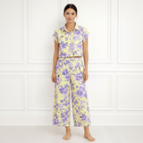 Women Printed Short Sleeve Spandex Shirt & Pant Co-Ord Set