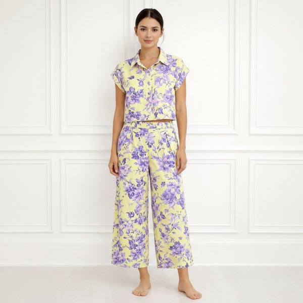 Women Printed Short Sleeve Spandex Shirt & Pant Co-Ord Set