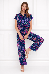 Women Printed Short Sleeve Spandex Shirt & Pant Co-Ord Set