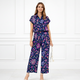 Women Printed Short Sleeve Spandex Shirt & Pant Co-Ord Set