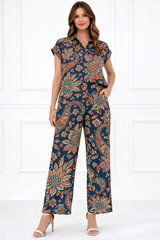 Women Printed Short Sleeve Spandex Shirt & Pant Co-Ord Set