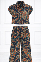 Women Printed Short Sleeve Spandex Shirt & Pant Co-Ord Set