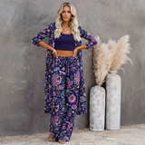 🌸 Women Floral Printed Spandex Shrug, Top & Pant – 3-Piece Co-Ord Set 🌸
