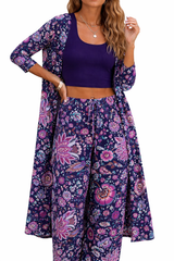 🌸 Women Floral Printed Spandex Shrug, Top & Pant – 3-Piece Co-Ord Set 🌸