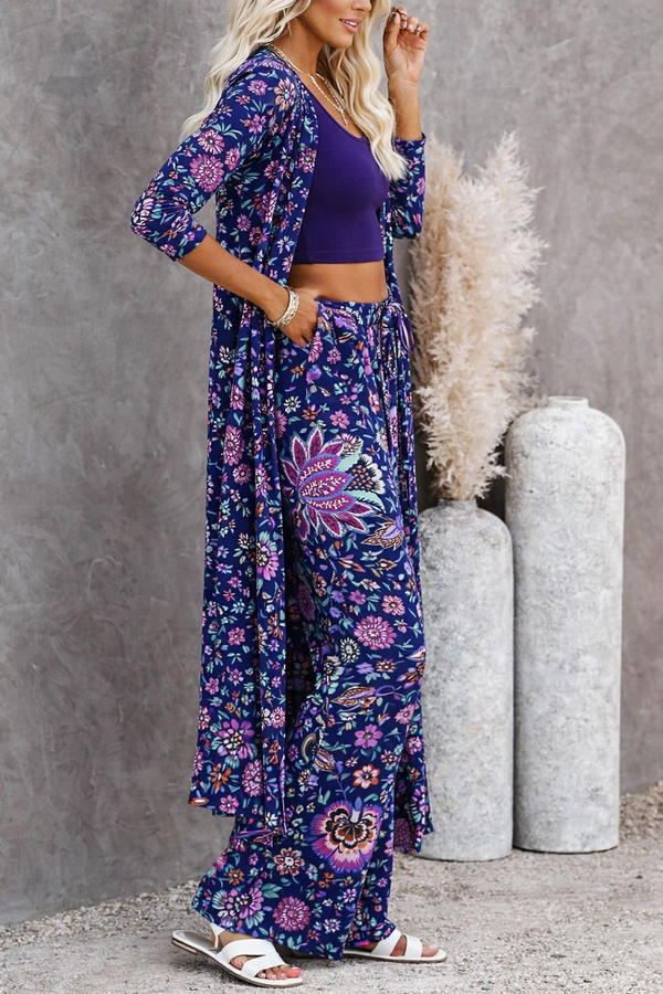 🌸 Women Floral Printed Spandex Shrug, Top & Pant – 3-Piece Co-Ord Set 🌸