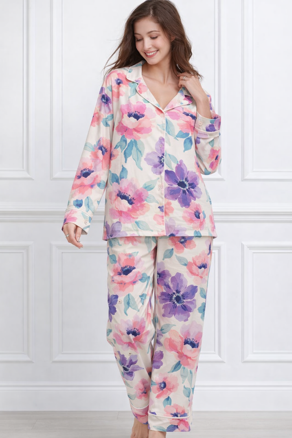 🌺 Women Floral Printed Spandex Top & Pant – 2-Piece Co-Ord Set 🌺