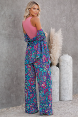 🌸 Women Floral Printed Spandex Shrug, Top & Pant – 3-Piece Co-Ord Set 🌸