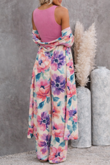 🌸 Women Floral Printed Spandex Shrug, Top & Pant – 3-Piece Co-Ord Set 🌸