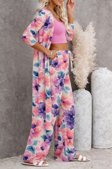 🌸 Women Floral Printed Spandex Shrug, Top & Pant – 3-Piece Co-Ord Set 🌸