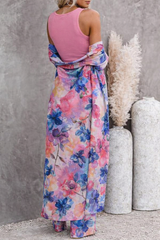 🌸 Women Floral Printed Spandex Shrug, Top & Pant – 3-Piece Co-Ord Set 🌸