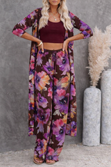 🌸 Women Floral Printed Spandex Shrug, Top & Pant – 3-Piece Co-Ord Set 🌸