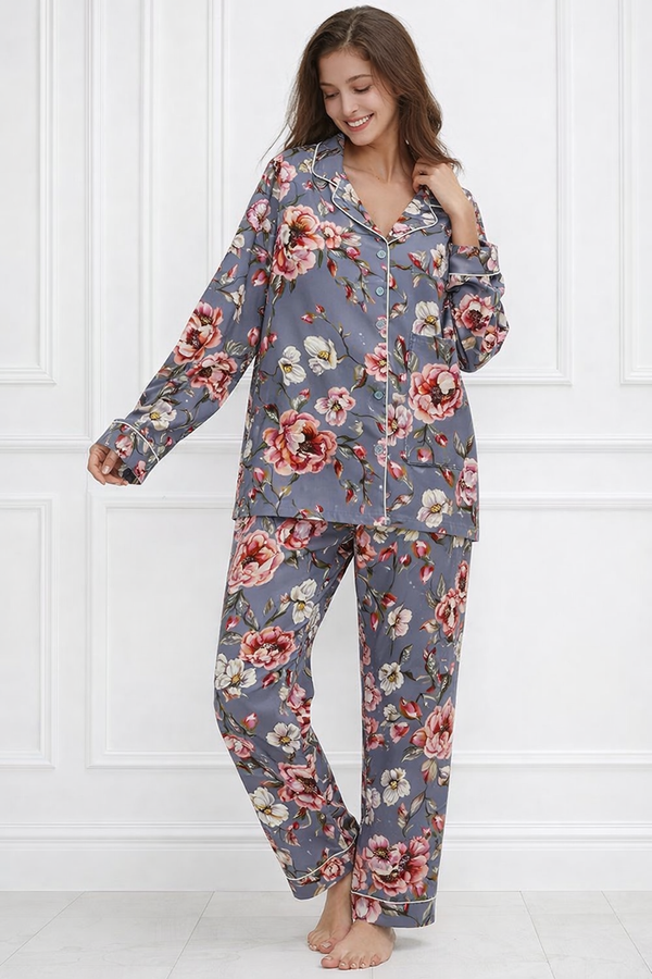 🌺 Women Floral Printed Spandex Top & Pant – 2-Piece Co-Ord Set 🌺