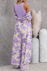 🌸 Women Floral Printed Spandex Shrug, Top & Pant – 3-Piece Co-Ord Set 🌸