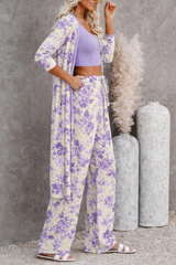 🌸 Women Floral Printed Spandex Shrug, Top & Pant – 3-Piece Co-Ord Set 🌸