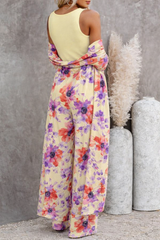 🌸 Women Floral Printed Spandex Shrug, Top & Pant – 3-Piece Co-Ord Set 🌸