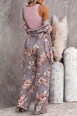 🌸 Women Floral Printed Spandex Shrug, Top & Pant – 3-Piece Co-Ord Set 🌸