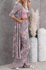 🌸 Women Floral Printed Spandex Shrug, Top & Pant – 3-Piece Co-Ord Set 🌸