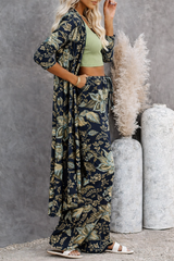 🌸 Women Floral Printed Spandex Shrug, Top & Pant – 3-Piece Co-Ord Set 🌸