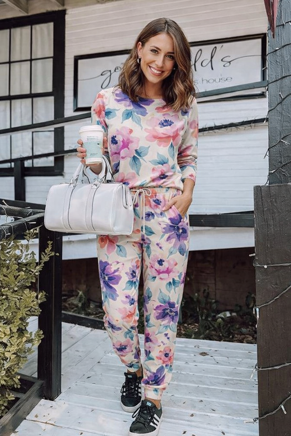 🌸 Women’s Floral Printed Spandex Top & Jogger Pant Co-Ord Set 🌸