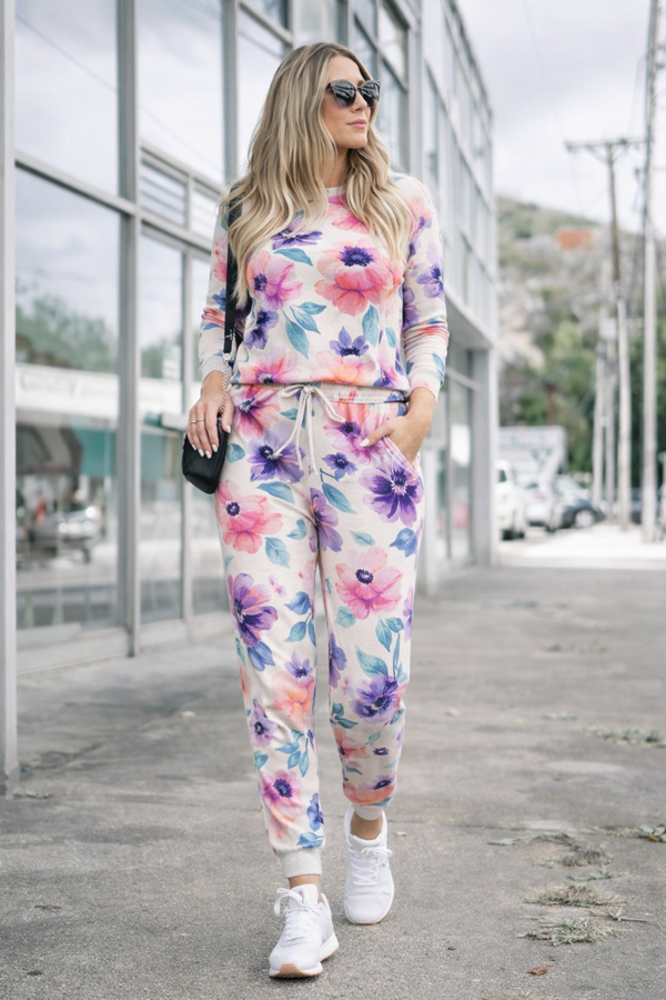 🌸 Women’s Floral Printed Spandex Top & Jogger Pant Co-Ord Set 🌸