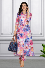 Floral Printed Kurti Pant Co-Ord Set for Women | Polyester Spandex Fabric | Comfortable & Stylish Ethnic Wear