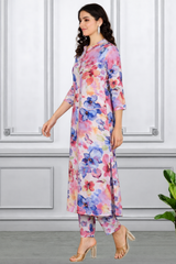 Floral Printed Kurti Pant Co-Ord Set for Women | Polyester Spandex Fabric | Comfortable & Stylish Ethnic Wear