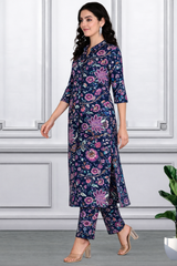 Floral Printed Kurti Pant Co-Ord Set for Women | Polyester Spandex Fabric | Comfortable & Stylish Ethnic Wear