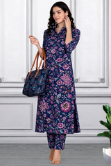Floral Printed Kurti Pant Co-Ord Set for Women | Polyester Spandex Fabric | Comfortable & Stylish Ethnic Wear