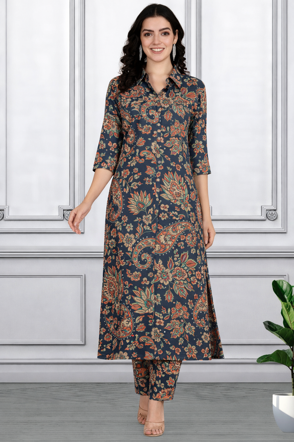 Floral Printed Kurti Pant Co-Ord Set for Women