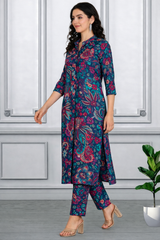 Floral Printed Kurti Pant Co-Ord Set for Women | Polyester Spandex Fabric | Comfortable & Stylish Ethnic Wear