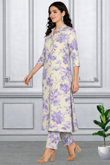 Floral Printed Kurti Pant Co-Ord Set for Women | Polyester Spandex Fabric | Comfortable & Stylish Ethnic Wear