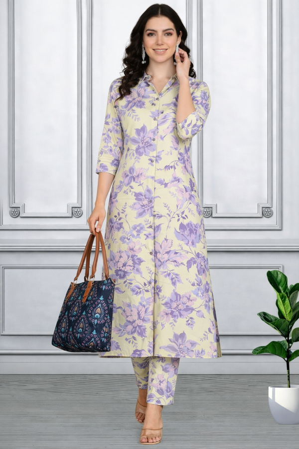 Floral Printed Kurti Pant Co-Ord Set for Women | Polyester Spandex Fabric | Comfortable & Stylish Ethnic Wear