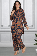 Floral Print Spandex Kurti Pant Co-Ord Set for Women | Stretchable & Comfortable Ethnic Wear