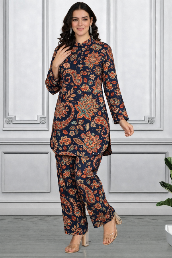 Floral Print Spandex Kurti Pant Co-Ord Set for Women | Stretchable & Comfortable Ethnic Wear
