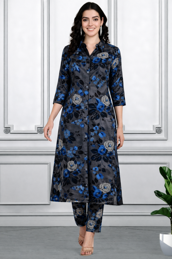 Floral Printed Kurti Pant Co-Ord Set for Women | Polyester Spandex Fabric | Comfortable & Stylish Ethnic Wear
