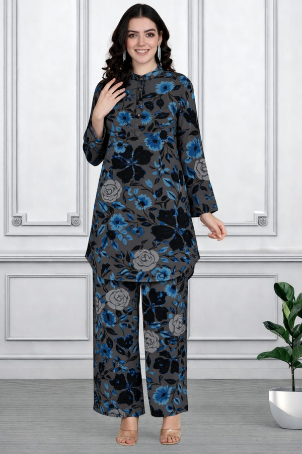 Floral Print Spandex Kurti Pant Co-Ord Set for Women | Stretchable & Comfortable Ethnic Wear