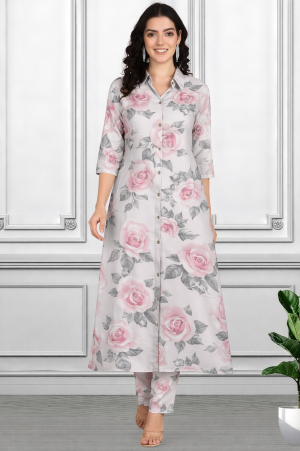 Floral Printed Kurti Pant Co-Ord Set for Women