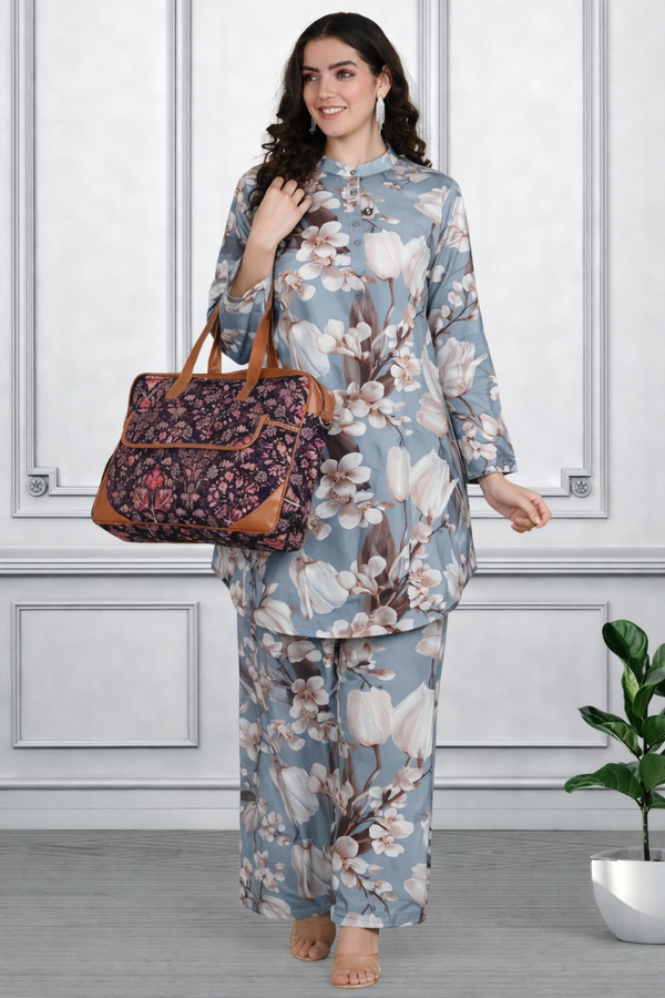 🌸 Floral Print Spandex Kurti Pant Co-Ord Set for Women | Stretchable &amp; Stylish Ethnic Wear 🌸