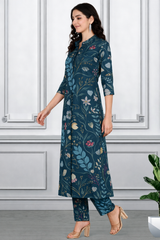 Floral Printed Kurti Pant Co-Ord Set for Women | Polyester Spandex Fabric | Comfortable & Stylish Ethnic Wear