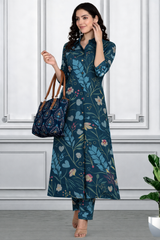 Floral Printed Kurti Pant Co-Ord Set for Women | Polyester Spandex Fabric | Comfortable & Stylish Ethnic Wear