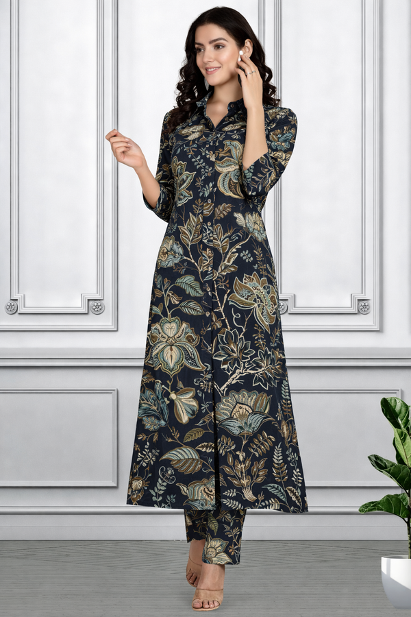 Floral Printed Kurti Pant Co-Ord Set for Women | Polyester Spandex Fabric | Comfortable & Stylish Ethnic Wear