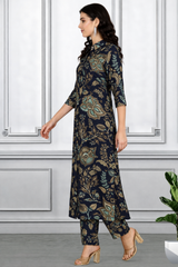 Floral Printed Kurti Pant Co-Ord Set for Women | Polyester Spandex Fabric | Comfortable & Stylish Ethnic Wear