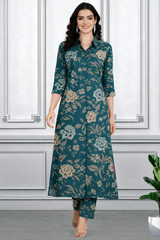 Floral Printed Kurti Pant Co-Ord Set for Women | Polyester Spandex Fabric | Comfortable & Stylish Ethnic Wear