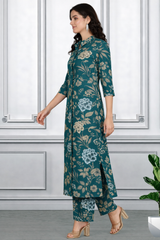 Floral Printed Kurti Pant Co-Ord Set for Women | Polyester Spandex Fabric | Comfortable & Stylish Ethnic Wear