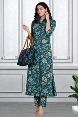 Floral Printed Kurti Pant Co-Ord Set for Women | Polyester Spandex Fabric | Comfortable & Stylish Ethnic Wear